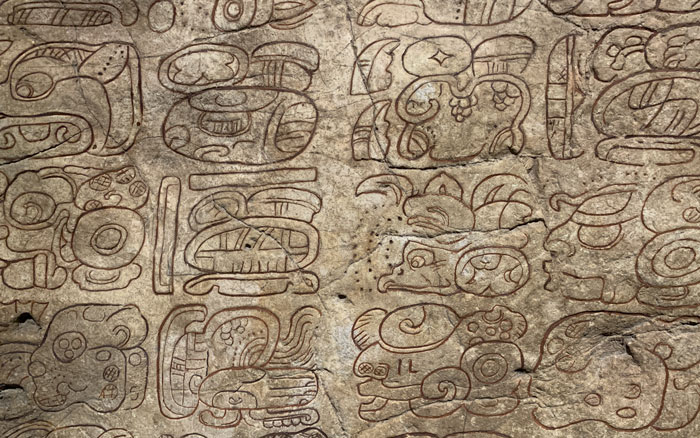 Maya hieroglyphs on a stela.