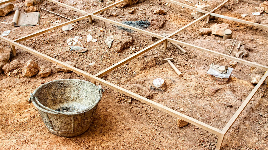 A grid of excavation sections at a site.