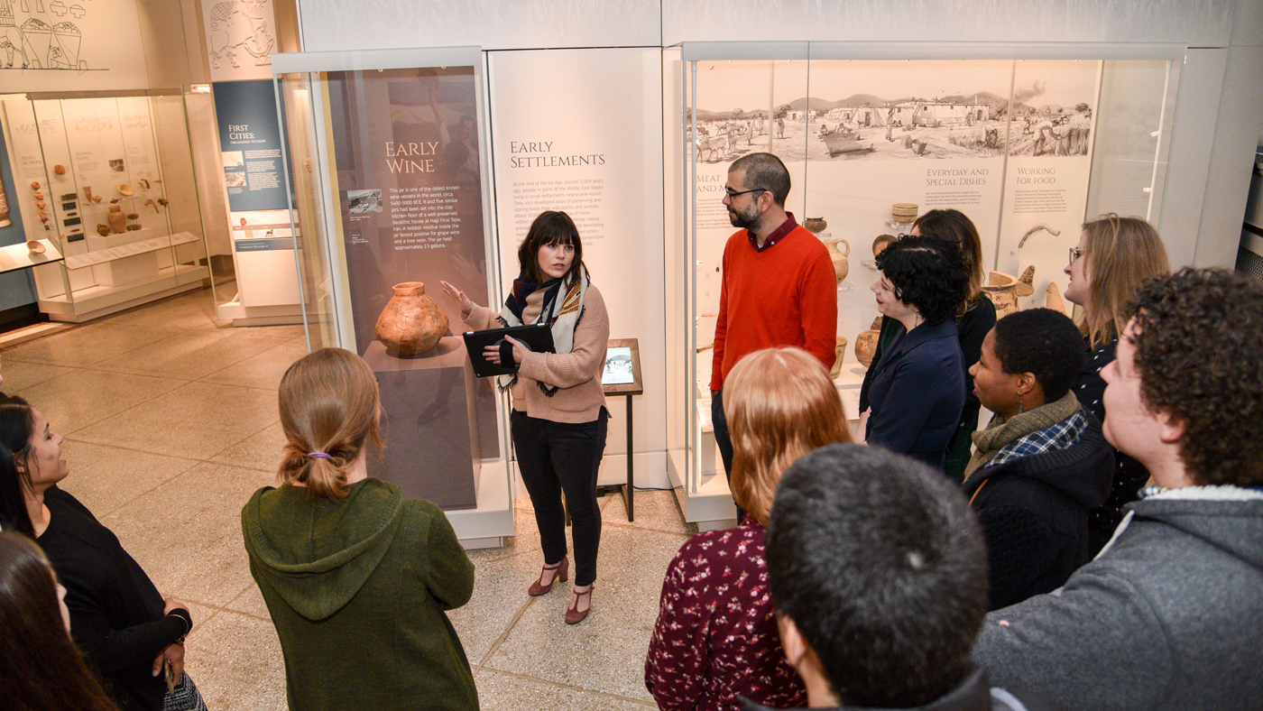 A docent giving a tour in the Middle East Galleries.