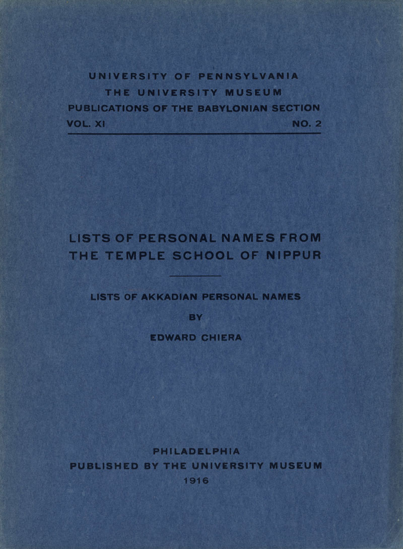 Lists of Personal Names from the Temple School of Nippur