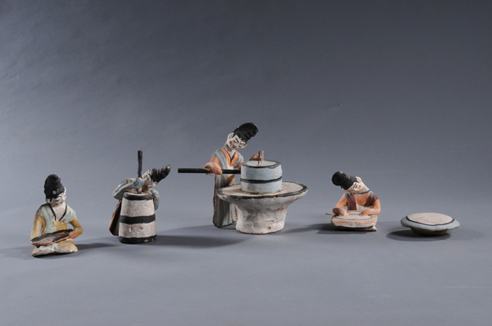 Group of Female Pottery Figures at Work, 7th-9th century, Excavated from Tomb No.201, Astana, Turfan, Xinjiang Uygur Autonomous Region Museum Collection 