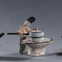 Pottery figures of women at work, ca. 7th-9th century CE.  Excavated from Tomb No. 201, Astana, Turfan, Xinjiang Uygur Autonomous Region, China. © Xinjiang Uygur Autonomous Region Museum.