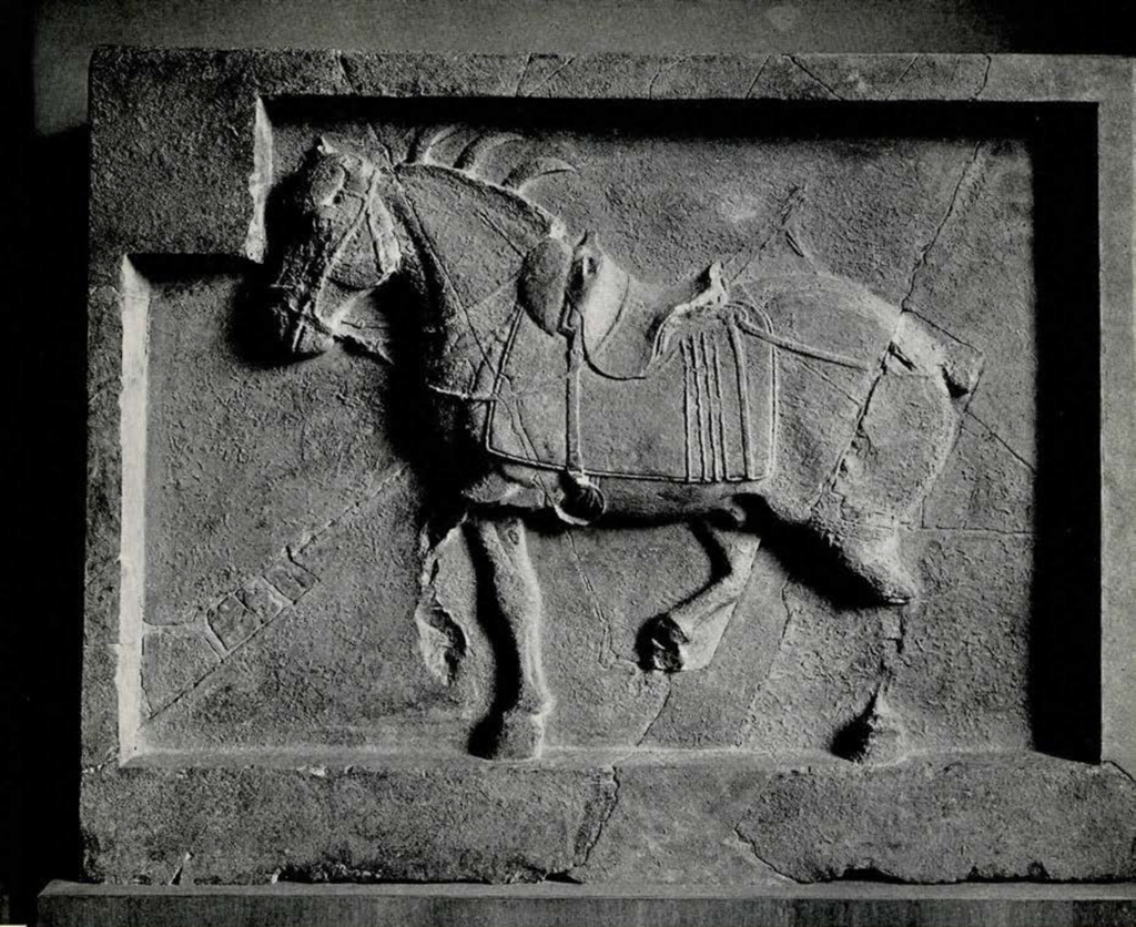 Stone panel with relief of a horse with saddle