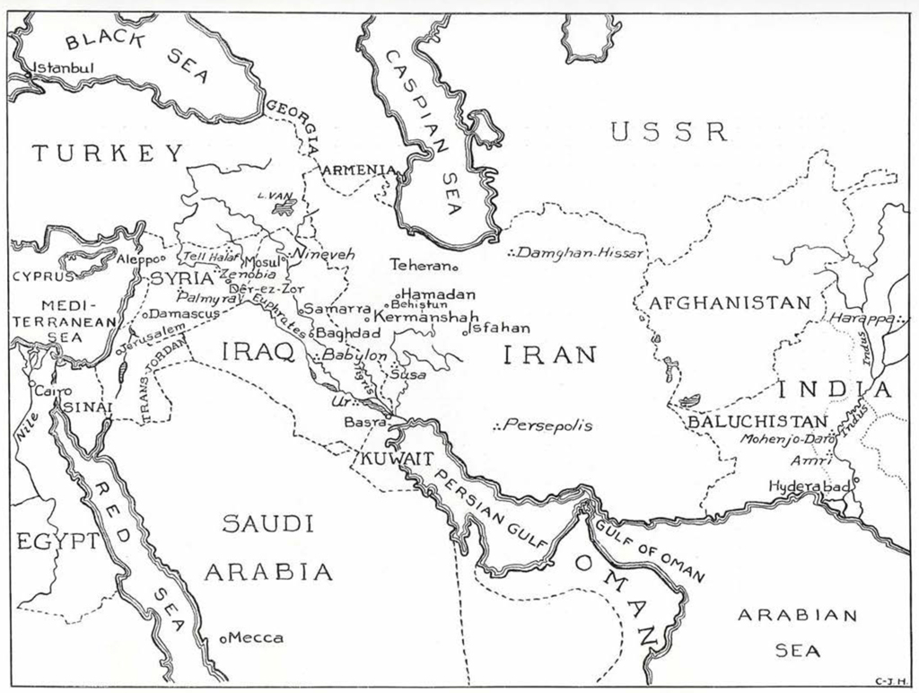 A drawn map of Mesopotamia