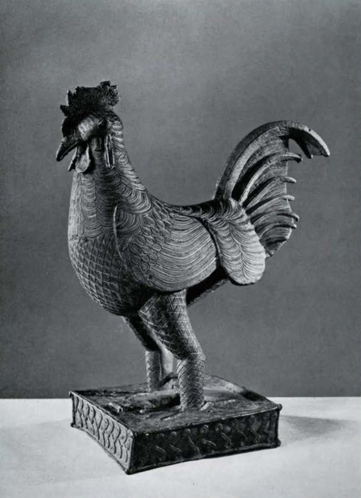 Bronze sculpture of a rooster