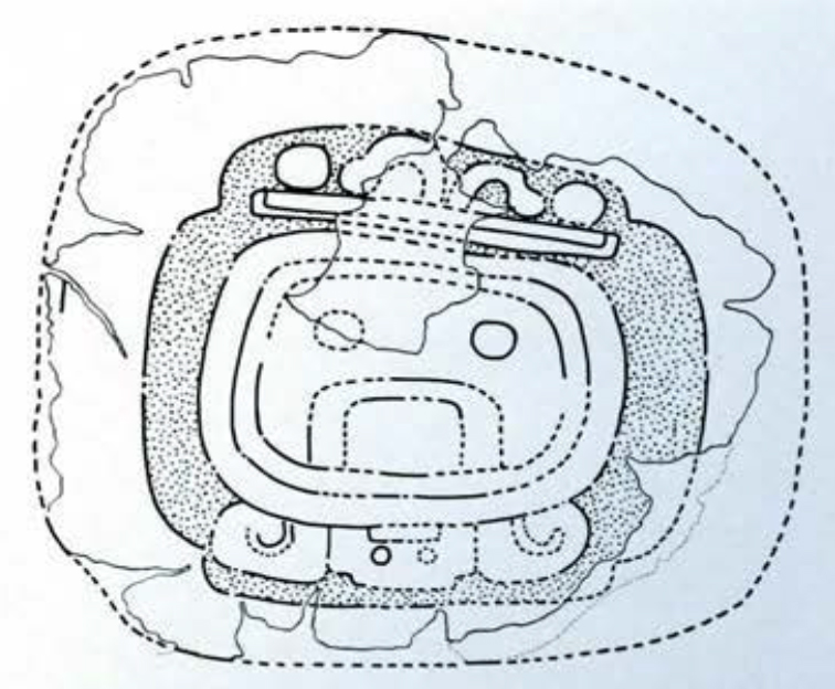 Drawing of the gian glyph carved into Altar 6.