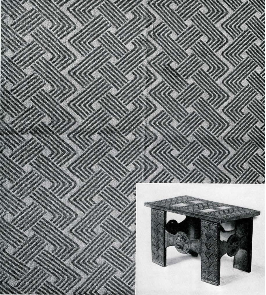 Woven cloth with interlocking zig zag pattern and the table the pattern was pulled from.