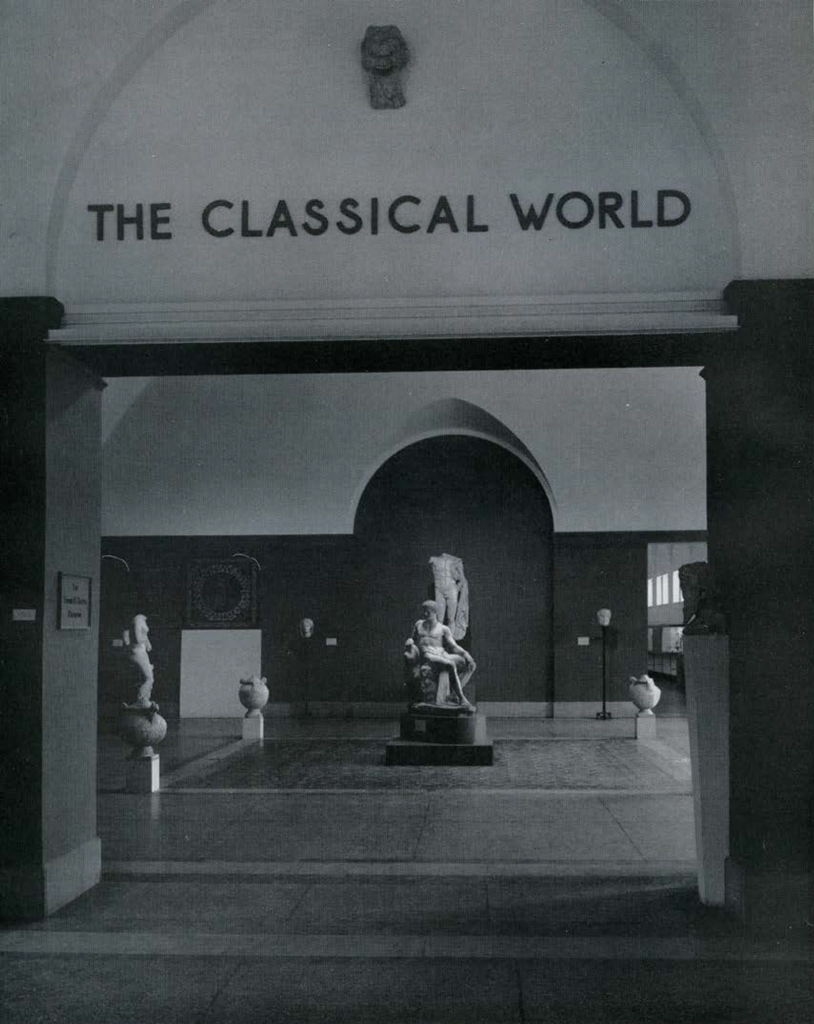 The Roman Gallery, looking through the entrance, the words 'The Classical World' above the doorway.