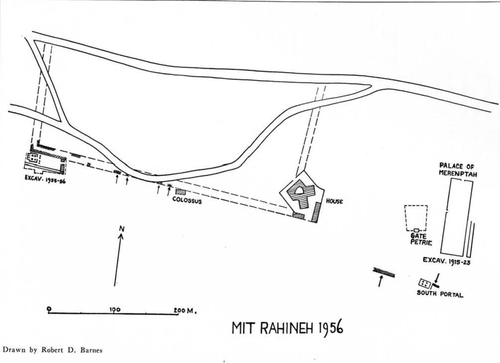 Drawn sketch of east area of Mit Rahineh site in 1956.
