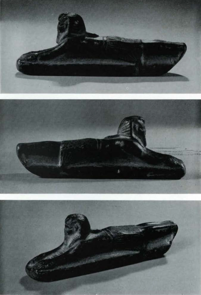 Figure of Amenhotep III prostrating himself in prayer before the 'lord Atum', side and 3/4 views.