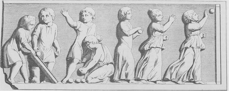 Drawing of a relief showing children at play.