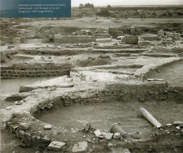 Excavation photograpgh of the Round Church, looking South, with the apse in the left foreground. Museum Image #41613