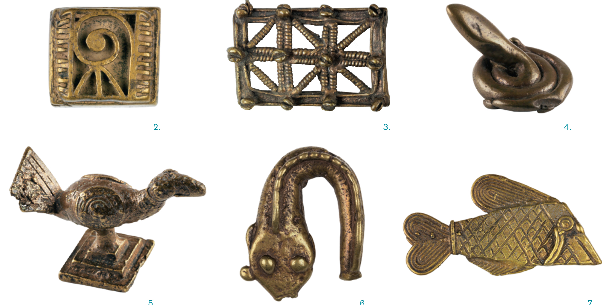 Gold Ashanti weights in various shapes