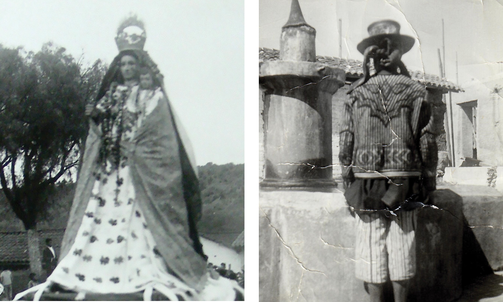 Two old photos showing people in Maya cloth