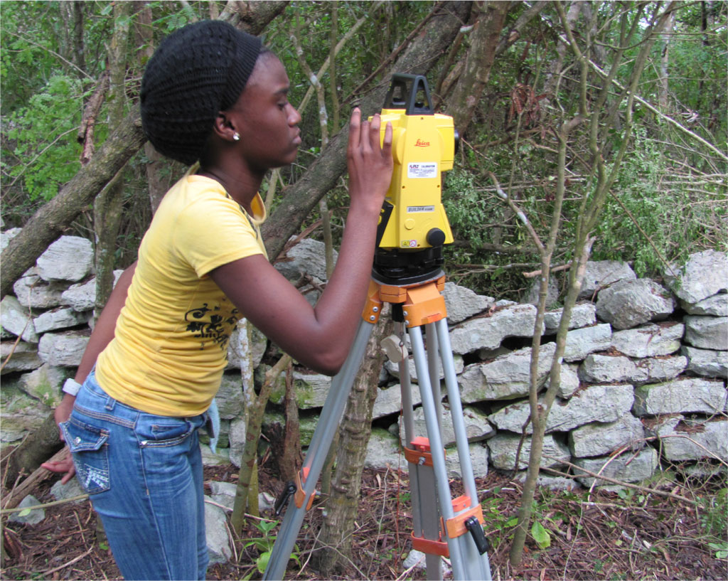 A student surveying a site.
