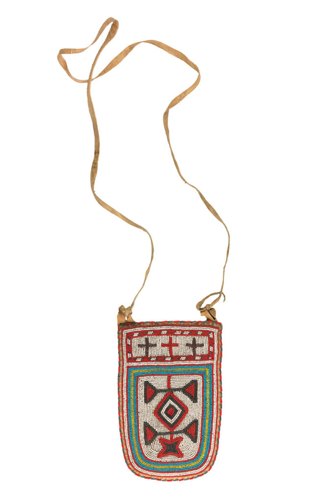A small shoulder bag with beaded decor.