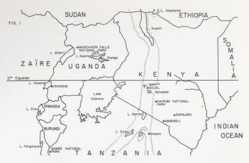 Map of East Africa around the Equator.