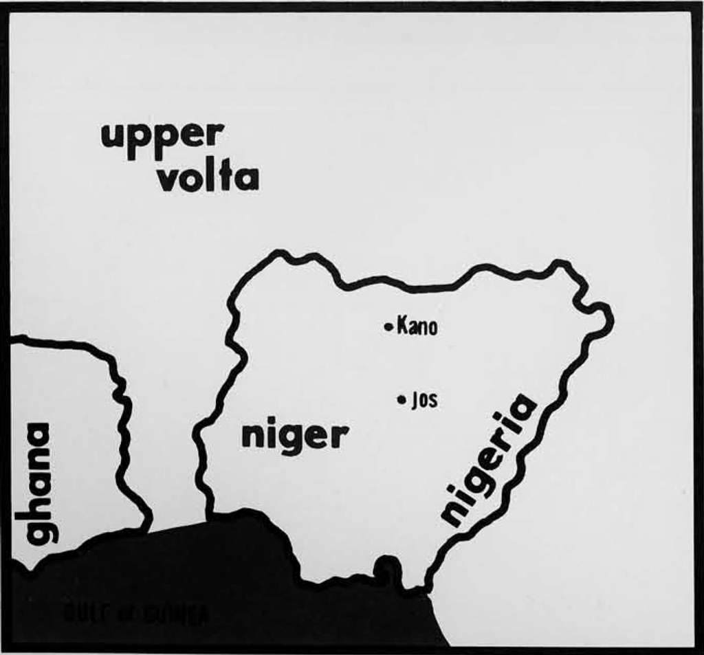 Map of Niger with Kano and Jos marked.