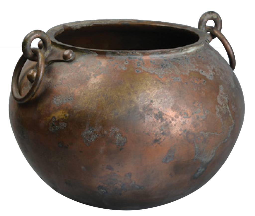 A bronze cauldron.
