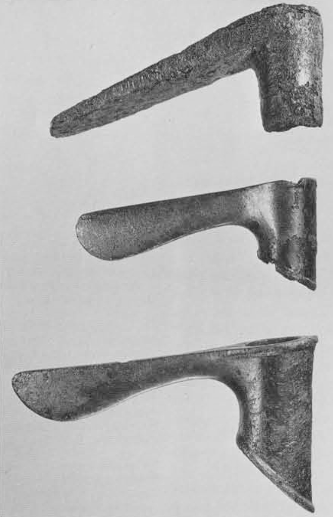 Three adze or axe heads.