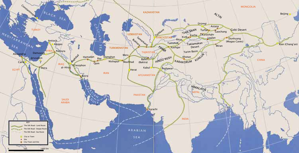Map of the Silk Road.