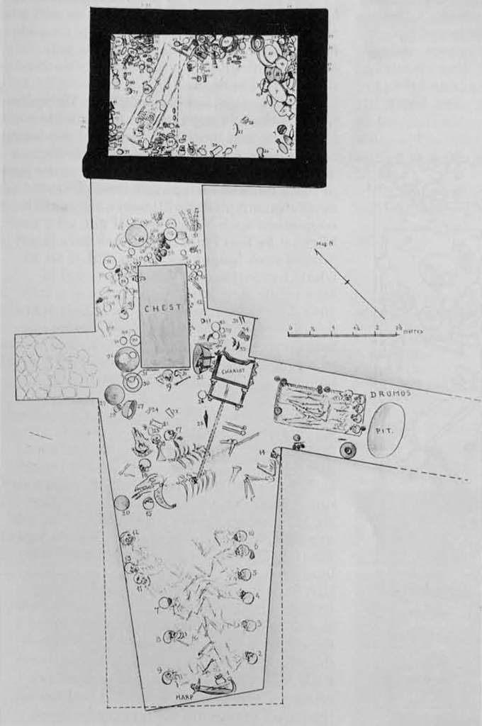 Diagram of death pit showing location and position of remains and objects.