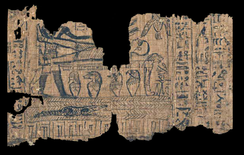 Fragment of a papyrus with funerary rites and rituals depicted.