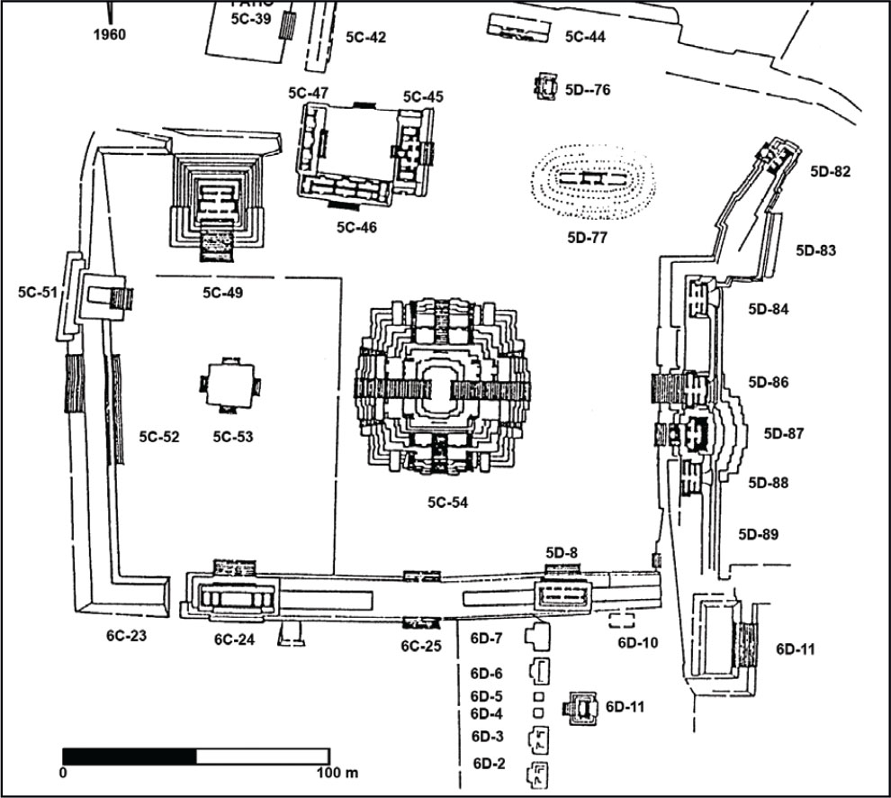 Map of buildings at a site at Tikal.