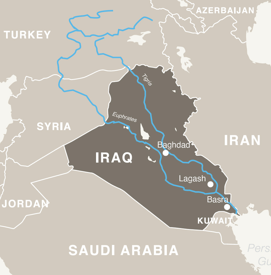 Map showing Iraq and the Tigris & Euphrates rivers.