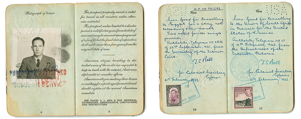 Pages in George H. McFadden, III's passport.