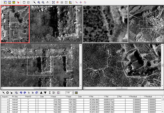 Black and white aerial scans of Gordion with coordinates.