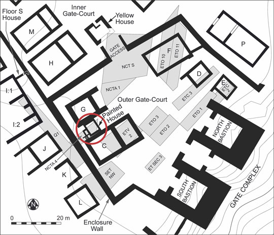 Map of Gordion showing buildings and the location of the Painted House.