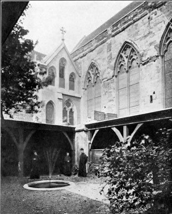 Cloister courtyard with a small fountain