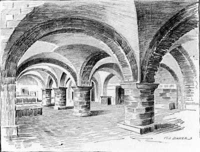 Drawing of an empty chapel with vaulted ceilings