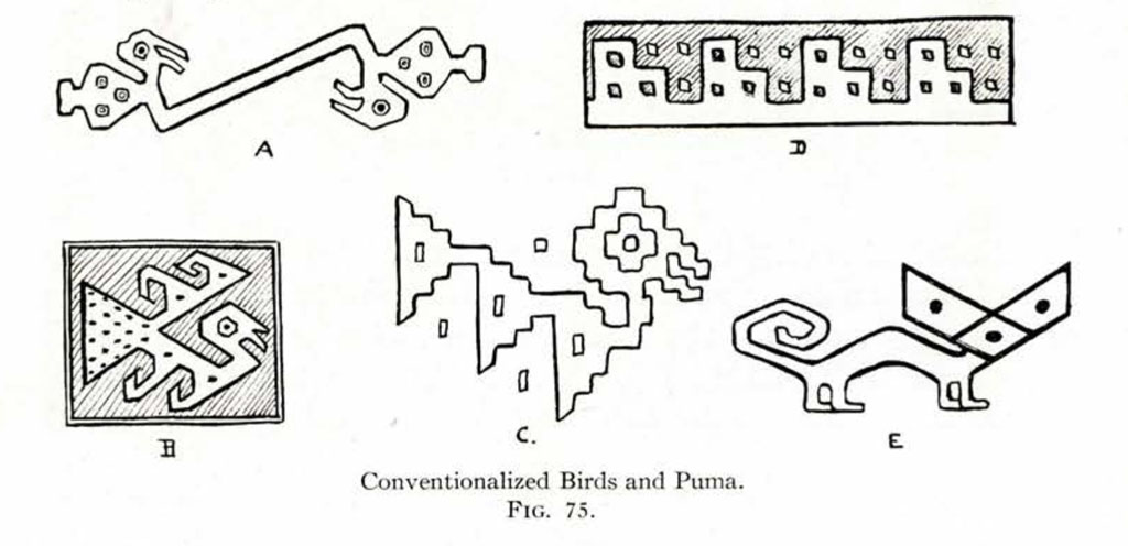 Drawn diagram of the way birds and puma are stylized