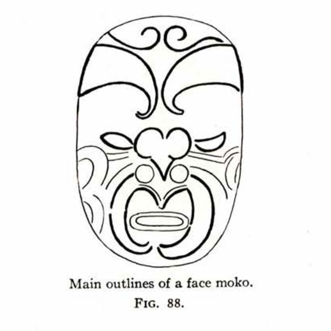 A drawn diagram showing a simplified moko face