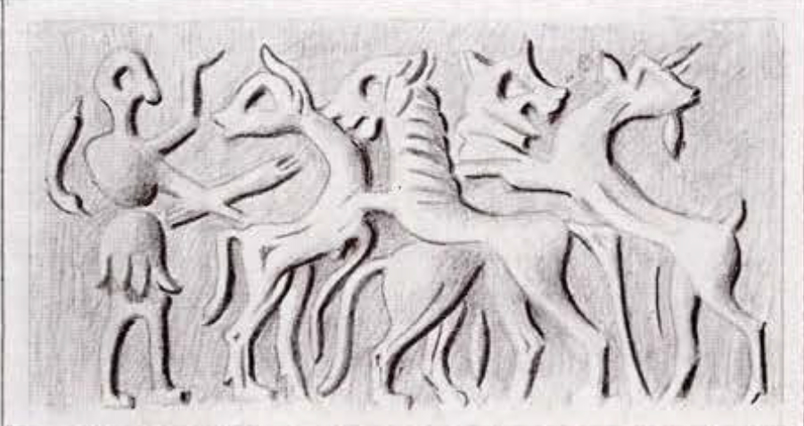 Seal impression of several different animals and a hunter