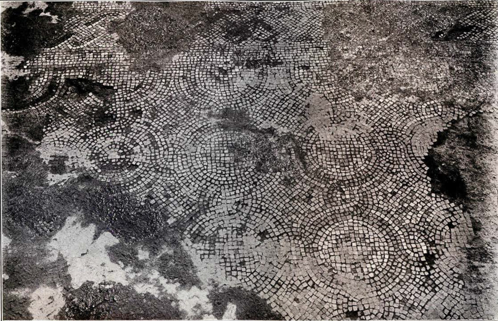 Mosaic pavement in situ, interlocking circle pattern out of tiny squares