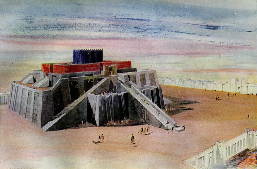 watercolor of the Ziggurat fully restored