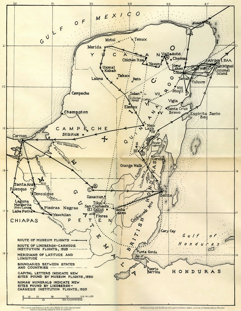 Map showing part of Mexico with routes of flights