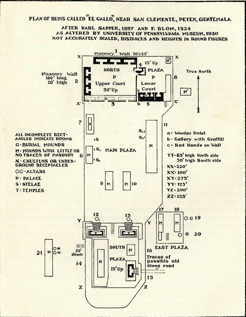 Drawn layout plan of ruins called El Gallo, near San Clemente