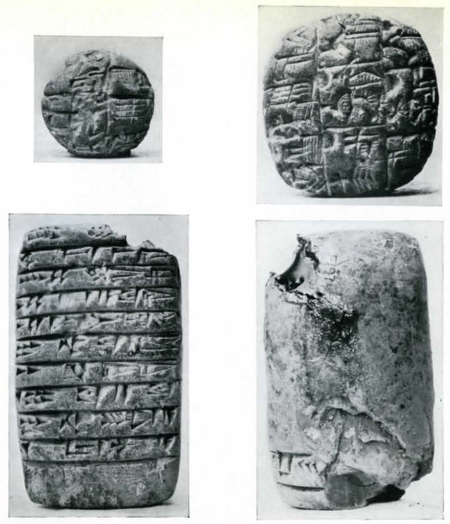 Four cuneiform tablets, two circular, two rectancular