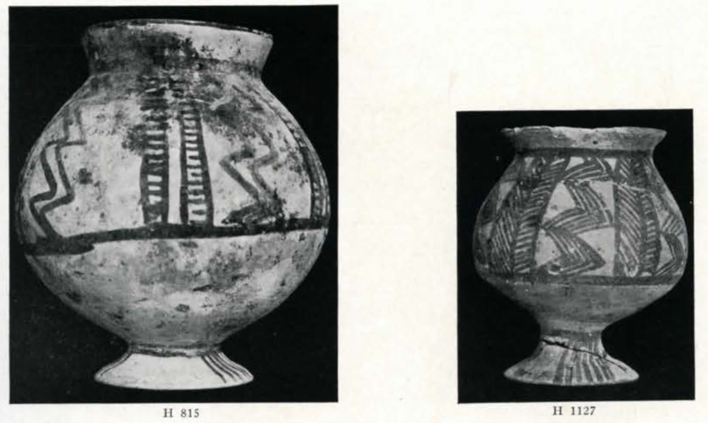 two footed jars with spherical bodies and flared lips