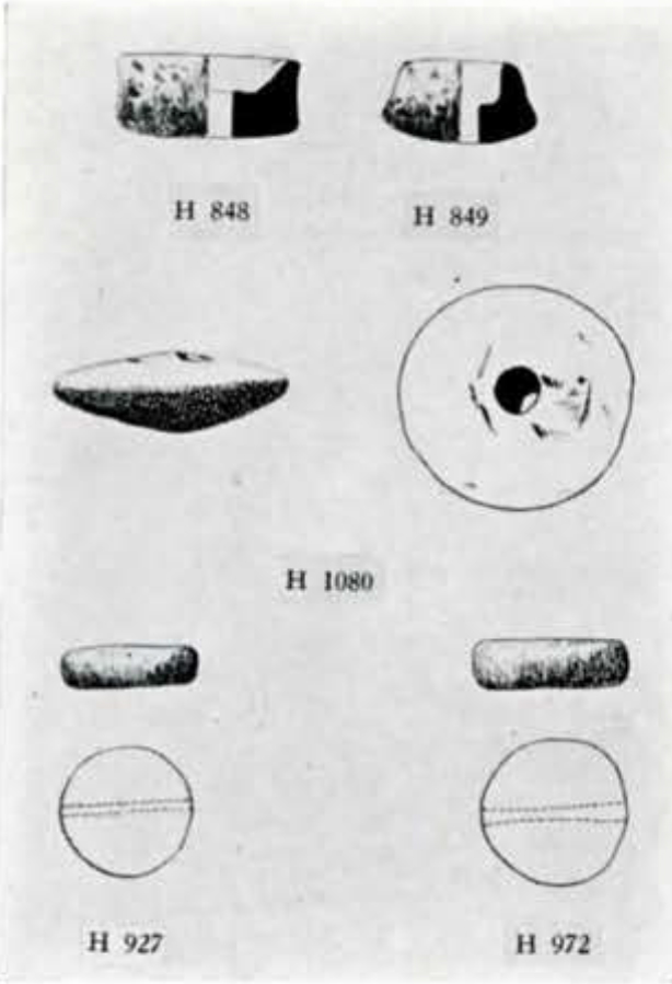 drawings of exteriors and cross sections of spindle whorls