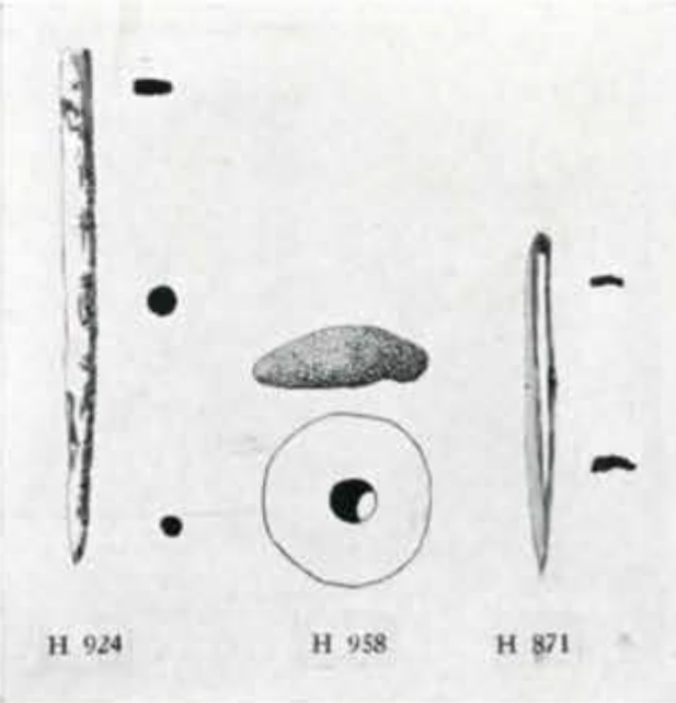 drawing of two awls and disc