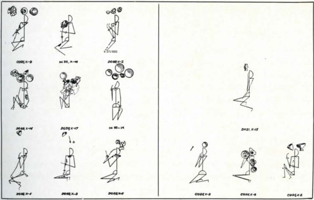 drawings of various positions of individuals found in excavated burials