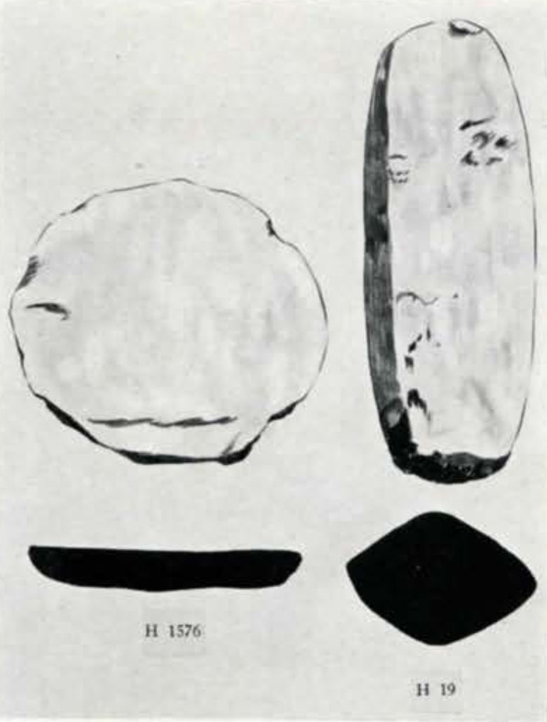 Top and profile views of two stones, drawn