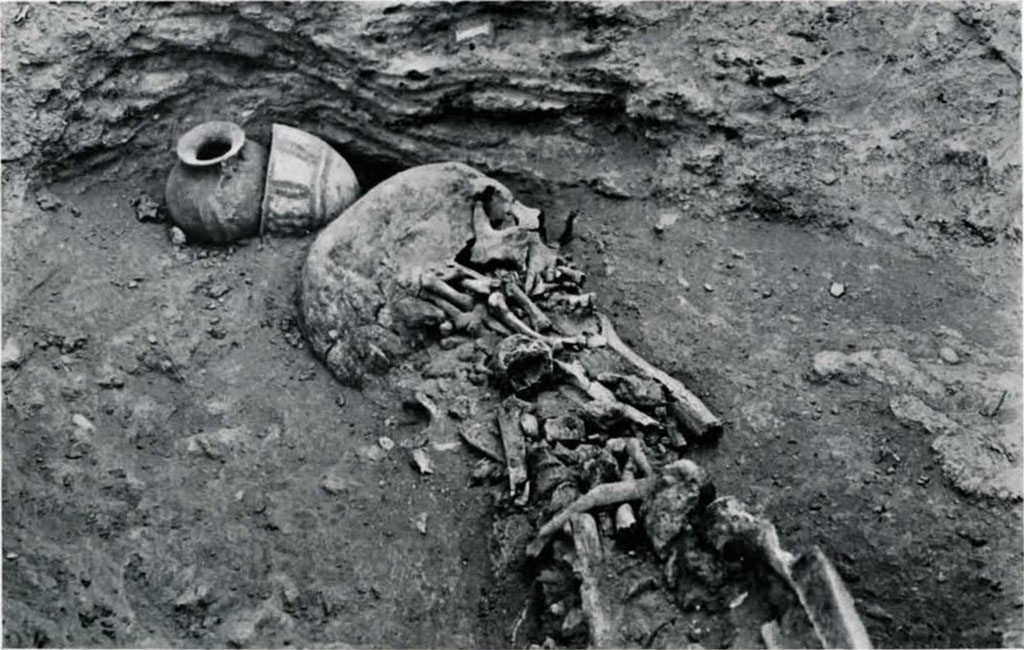 Burial remains with two cups or jars in situ