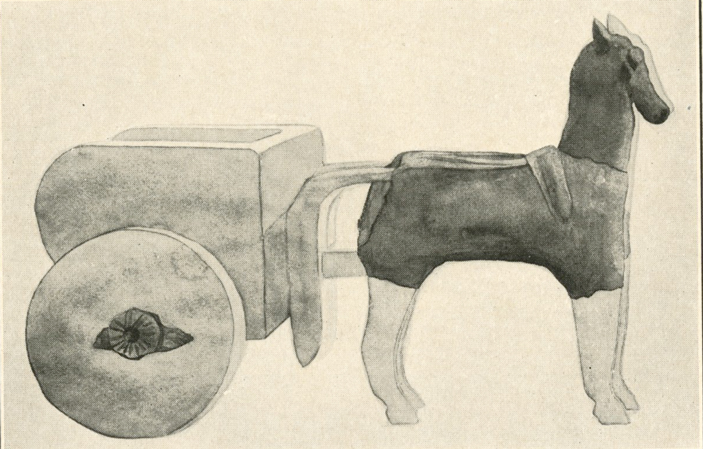 Drawing of a chariot with being pulled by a horse