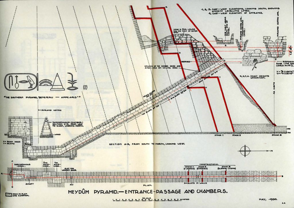 Drawings showing cross section of pyramid entrance and chambers